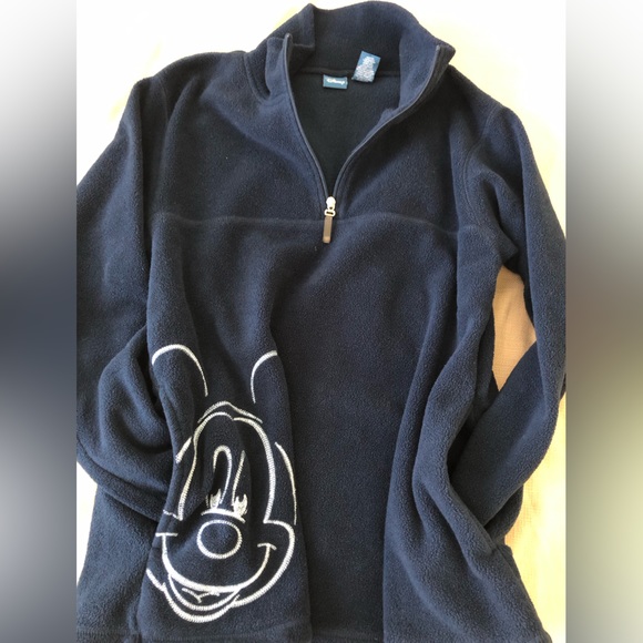 Disney Navy Mickey Mouse Stitched embroidery pull over zip up Sweater w/pockets - Picture 7 of 7